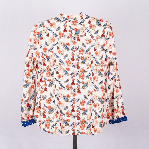 Talbots Women's Top SZ 14 Butterfly Floral Bird Cottage Fairy Dragon Fly Modest - Picture 4 of 6